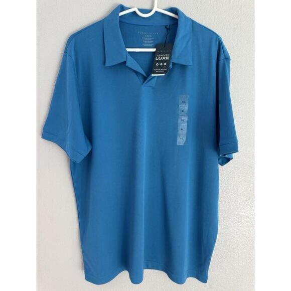 Perry Ellis Travel Luxe Polo Mens Size XL Blue Cotton Polyester